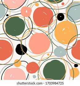 Retro seamless pattern from the 50s and 60s. Seamless abstract Vintage background in sixties style. Organic background. Geometric pattern from circles. Vector illustration