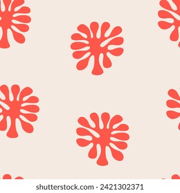 Retro seamless pattern with abstract corals. Vector flat background with organic shapes of leaves in boho style. Matisse inspired print