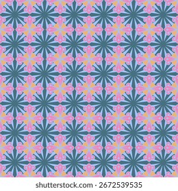 Retro seamless pattern with abstract flowers, mandala, mosaic, tiles, floral background. Vector illustration.