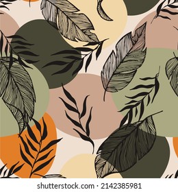 Retro seamless pattern with abstract leaves. Modern design for paper, cover, fabric, interior decor and other users.