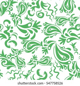 Retro seamless pattern antique style acanthus. Vector illustration. Decorative design element filigree calligraphy. Green vintage baroque ornament.