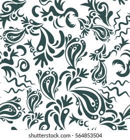 Retro seamless pattern antique style acanthus. Blue vintage baroque ornament. Vector illustration. Decorative design element filigree calligraphy.