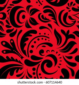 Retro seamless pattern antique style acanthus. Vector illustration. Decorative design element filigree calligraphy on a red background. Vintage baroque ornament.