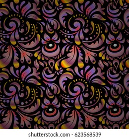 Retro seamless pattern antique style acanthus. Vintage baroque ornament. Vector illustration. Decorative design element filigree calligraphy.