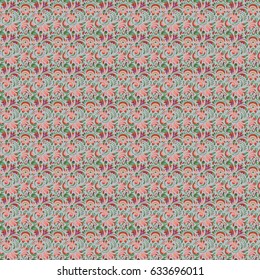 Retro seamless pattern antique style acanthus. Purple, pink and green vintage baroque ornament. Vector illustration. Decorative design element filigree calligraphy.