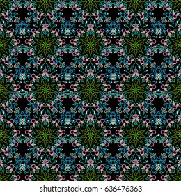 Retro seamless pattern antique style acanthus. Green and orange vintage baroque ornament. Vector illustration. Decorative design element filigree calligraphy.