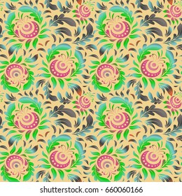 Retro seamless pattern antique style acanthus. Gray, pink and orange vintage baroque ornament. Vector illustration. Decorative design element filigree calligraphy.
