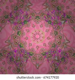 Retro seamless pattern antique style acanthus. Decorative design element filigree calligraphy. Pink, gray and green vintage baroque ornament. Vector illustration.