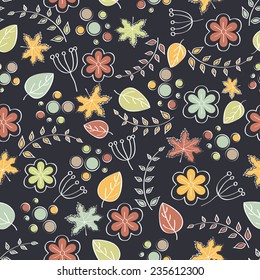 Padrão retro sem emenda de folhas de outono no fundo cinza.