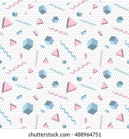 Retro seamless pattern background in Memphis style, 80s, 90s