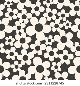 Retro seamless pattern with beige daisies