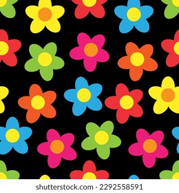 Retro seamless pattern with bright colors and black background