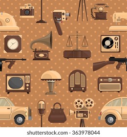 Retro seamless pattern with car lamp and bag flat vector illustration 