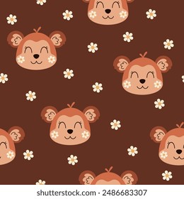 Retro seamless pattern in cartoon flat style. Retro animal pattern. Groovy baby digital paper. Hand drawn vector pattern	
