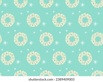 retro seamless pattern with Christmas wreath 