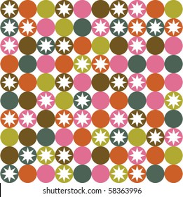 Retro seamless pattern with circles and stars.