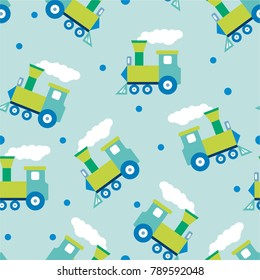 Retro seamless pattern with colored ltrain. Baby pattern with transport. locomotives. Cartoon train on a white background.