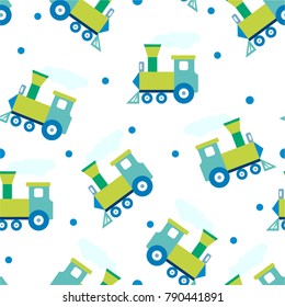 Retro seamless pattern with colored ltrain. Baby pattern with transport. locomotives. Cartoon train on a white background.