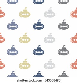 Retro seamless pattern with colored submarines on a white background. Children's pattern.