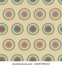 Retro seamless pattern with colorful concentric circles on beige background