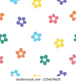 Retro seamless pattern with colorful flowers and white background