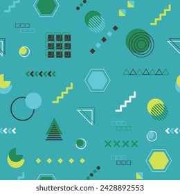 Retro nahtloses Muster. Buntes Muster aus geometrischen Formen im Memphis 80er-90er-Jahre-Stil. Endlose Textur. Für den Einsatz im Webdesign, Einladung, Poster, Druck. Vektorgrafik.