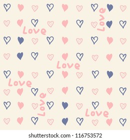 retro seamless pattern with colorful hearts