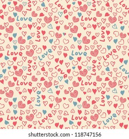 retro seamless pattern with colorful hearts