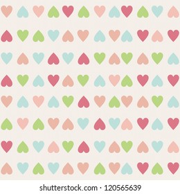 retro seamless pattern with colorful hearts