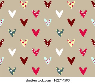 retro seamless pattern with colorful hearts