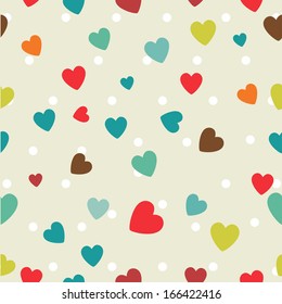 retro seamless pattern with colorful hearts