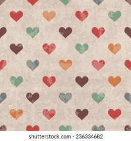 Retro seamless pattern with colorful hearts shape on a vintage cardboard background