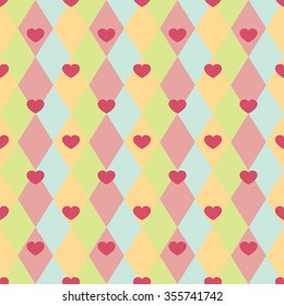 Retro seamless pattern with colorful hearts. Greeting card for Valentines day. Perfect for decoration postcards, brochures, textiles or paper packaging