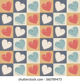 Retro seamless pattern with colorful hearts. Cute background can be used for wallpaper, scrap booking, linen, tile, crafts and more creative designs.