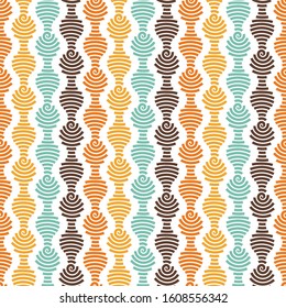 Retro seamless pattern - colorful nostalgic background design with curly lines