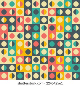 Retro seamless pattern with colorful semicircles and rectangles.