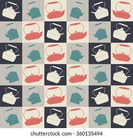 Retro seamless pattern with colorful teapots can be used for design fabric, textile, kitchen designs, menu designs and more creative projects.