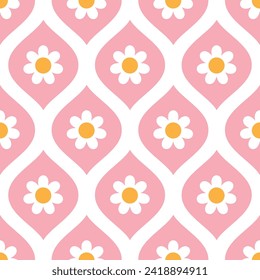 Retro seamless pattern with cute daisies