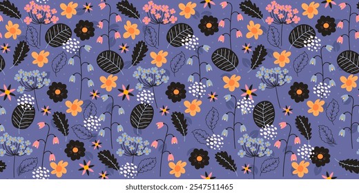 Modelo inconsútil retro con las flores y las hojas lindas. Fondo con botánicos modernos de primavera. Perfecto para impresión, moda, cubiertas, cuadernos