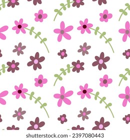 Retro seamless pattern with daisies. Hippie flower power retro textile print.