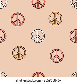 Retro seamless pattern with doodle peace signs