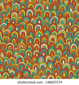 Retro seamless pattern in doodle style. Colorful vector background. 