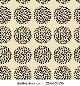 Retro seamless pattern with dotted circles. geometric ornament. vector illustration