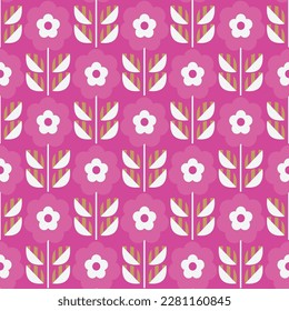 Retro seamless pattern with floral elements in scandinavian style. Geometric stylized flowers, 60s, 70s. surface design, fabric, paper, stationery.