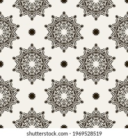 Retro seamless pattern with floral ornament. Good for backgrounds, prints, apparel and textiles. Vector illustration.