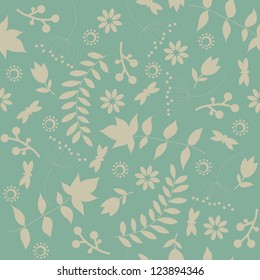 Retro seamless pattern with floral silhouette