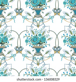 Retro seamless pattern with flowers