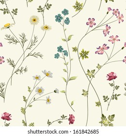 Retro seamless pattern with flowers