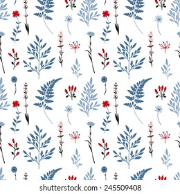 Retro seamless pattern with flowers. Botanical vintage pattern