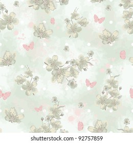 Retro seamless pattern with flowers and butterflies